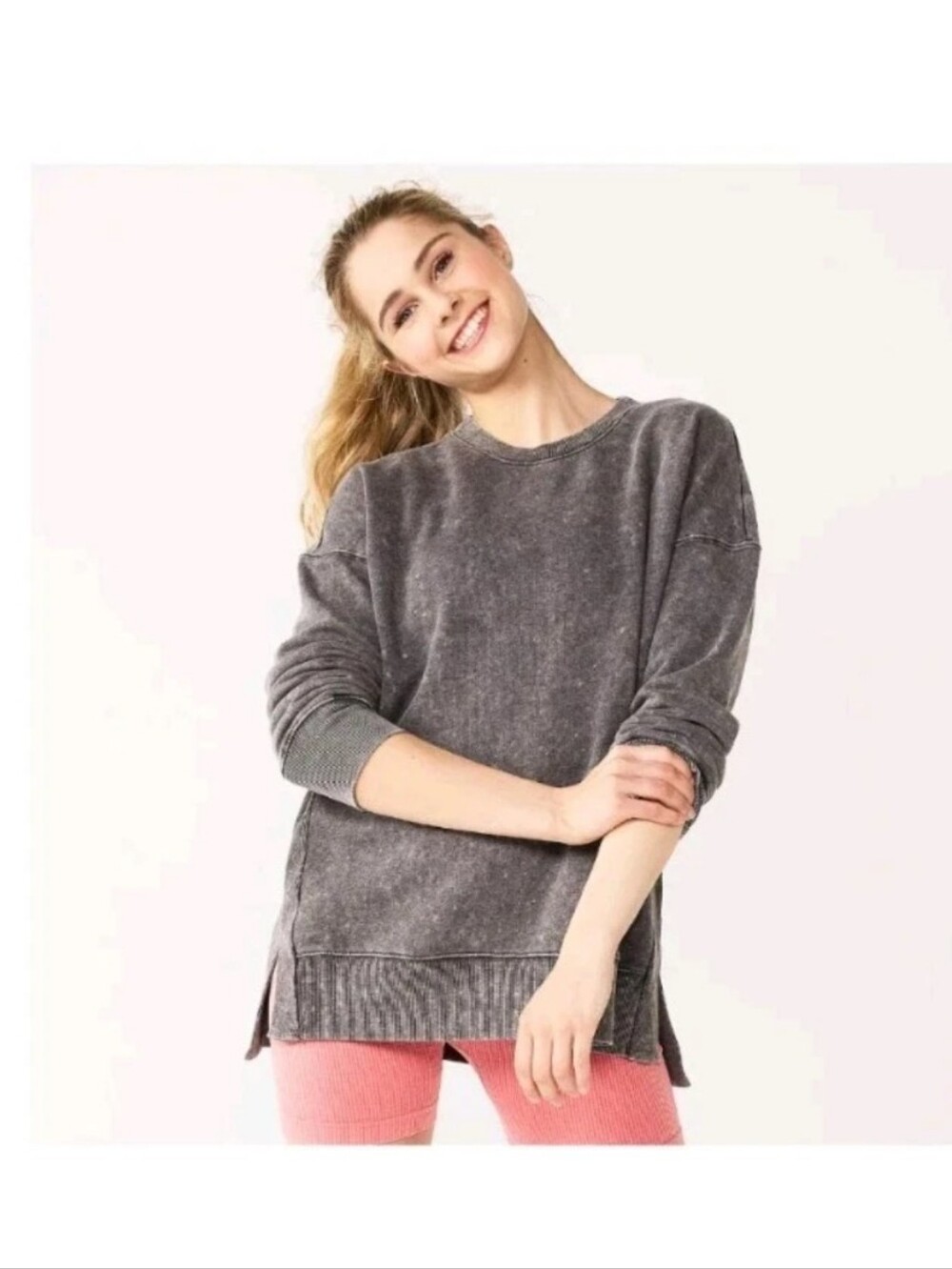 Junior's SO Oversized Lounge Life Weekend Pullover Sweatshirt Grey Large NWT